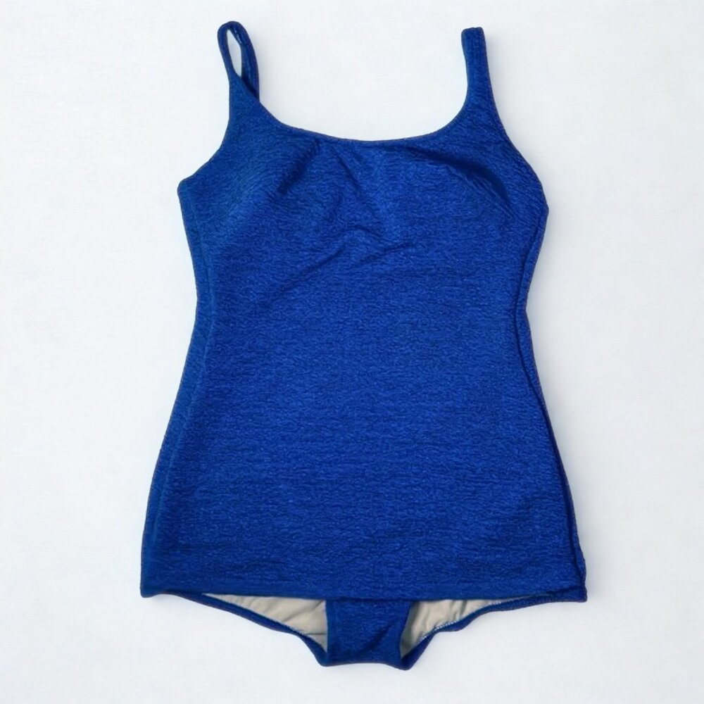 Catalina blue textured one-piece swim dress 16